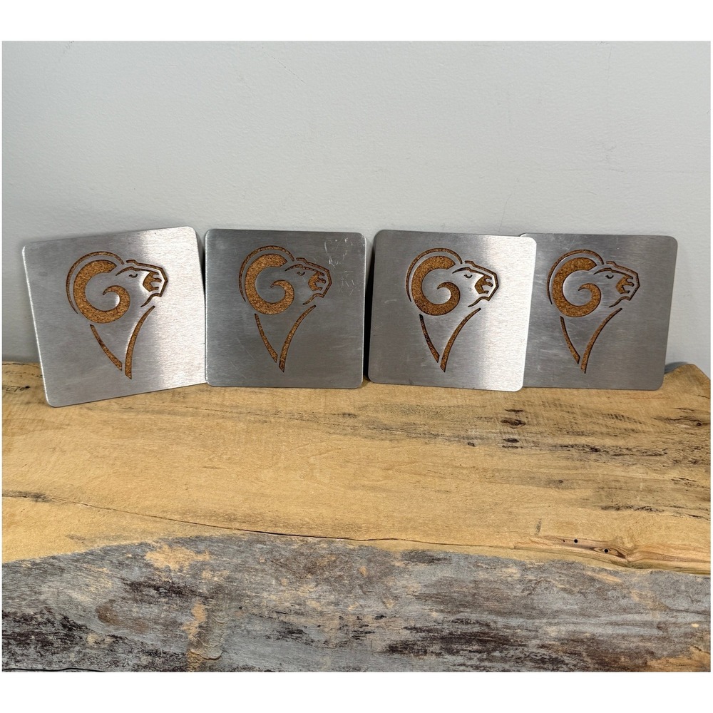 Set of 4 Brushed Stainless Steel LA Rams Boasters Cork Backed Coasters 4x4 - Picture 2 of 6